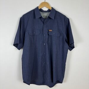 Orvis Classic Collection Mens Shirt Size L Blue Short Sleeve Button Up
